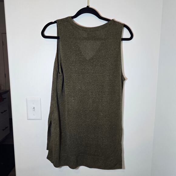 Lucky Brand V-Neck Sweater Vest Size M Olive Green Linen Blend Side Slits Boho - Picture 5 of 8